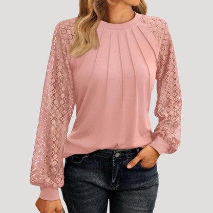 Long sleeve lace detail pleated blouse for women | Lacette -1