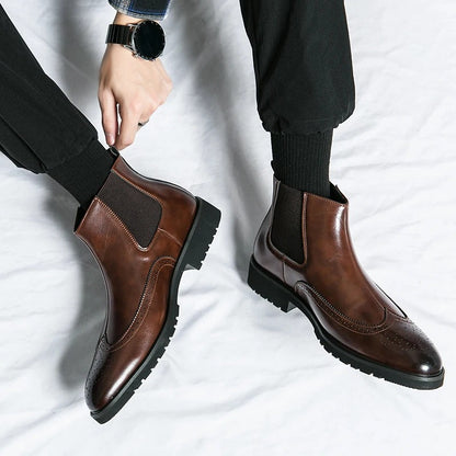 Genuine leather brogue-detail Chelsea boots for men | Alden -11