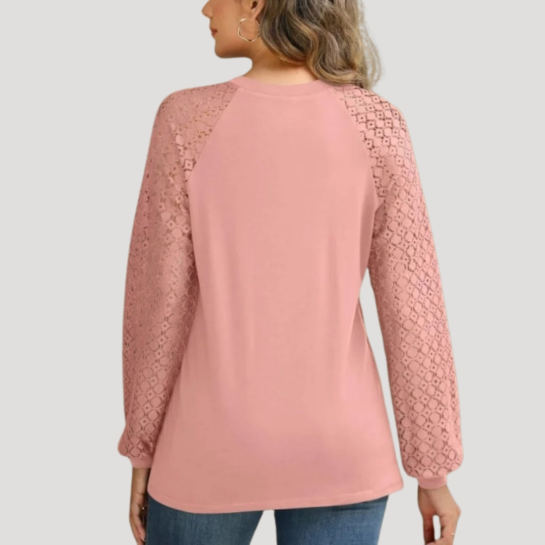 Long sleeve lace detail pleated blouse for women | Lacette -5