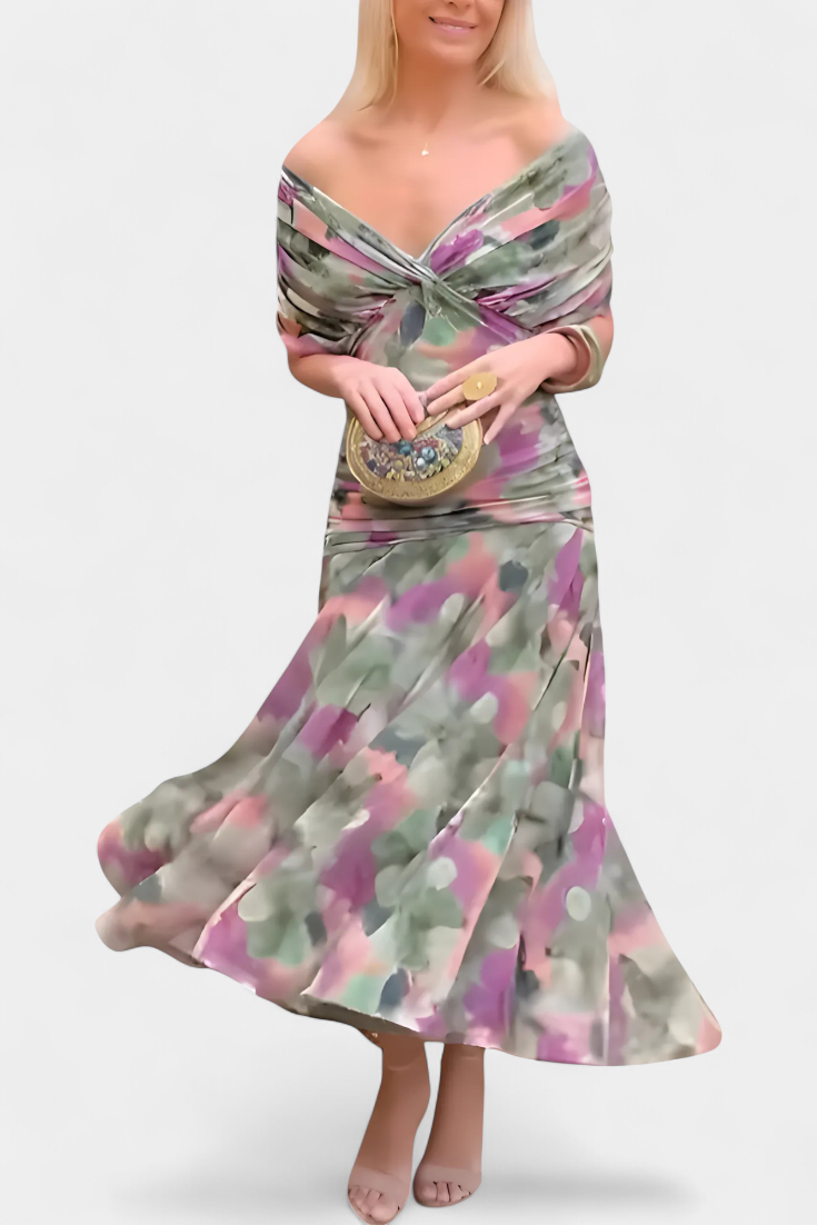 Long floral V-neck everyday dress for women | Vivian -19