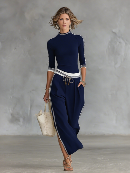 Sport half-neck wide-leg trouser two-piece set for women | Sportellia -5