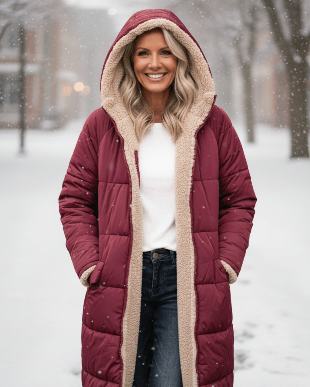 Cosy sherpa hooded winter coat for women | Eleanor -25