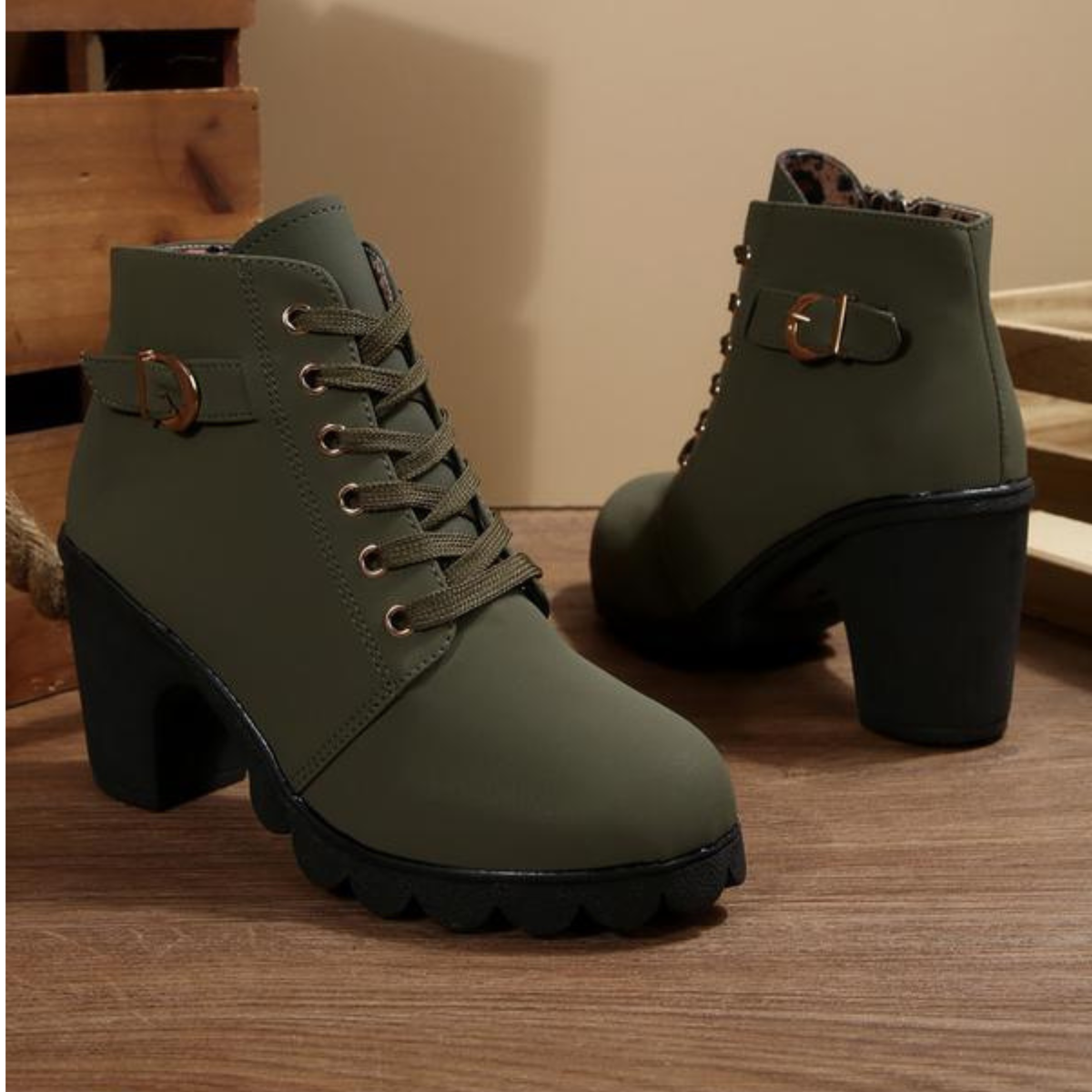 Chic chunky lace-up ankle boots for women | Katni -3