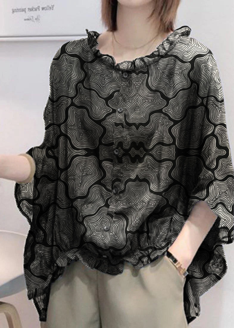 Art Navy Ruffle Trim Half Sleeve Blouse for Women | Mireya
