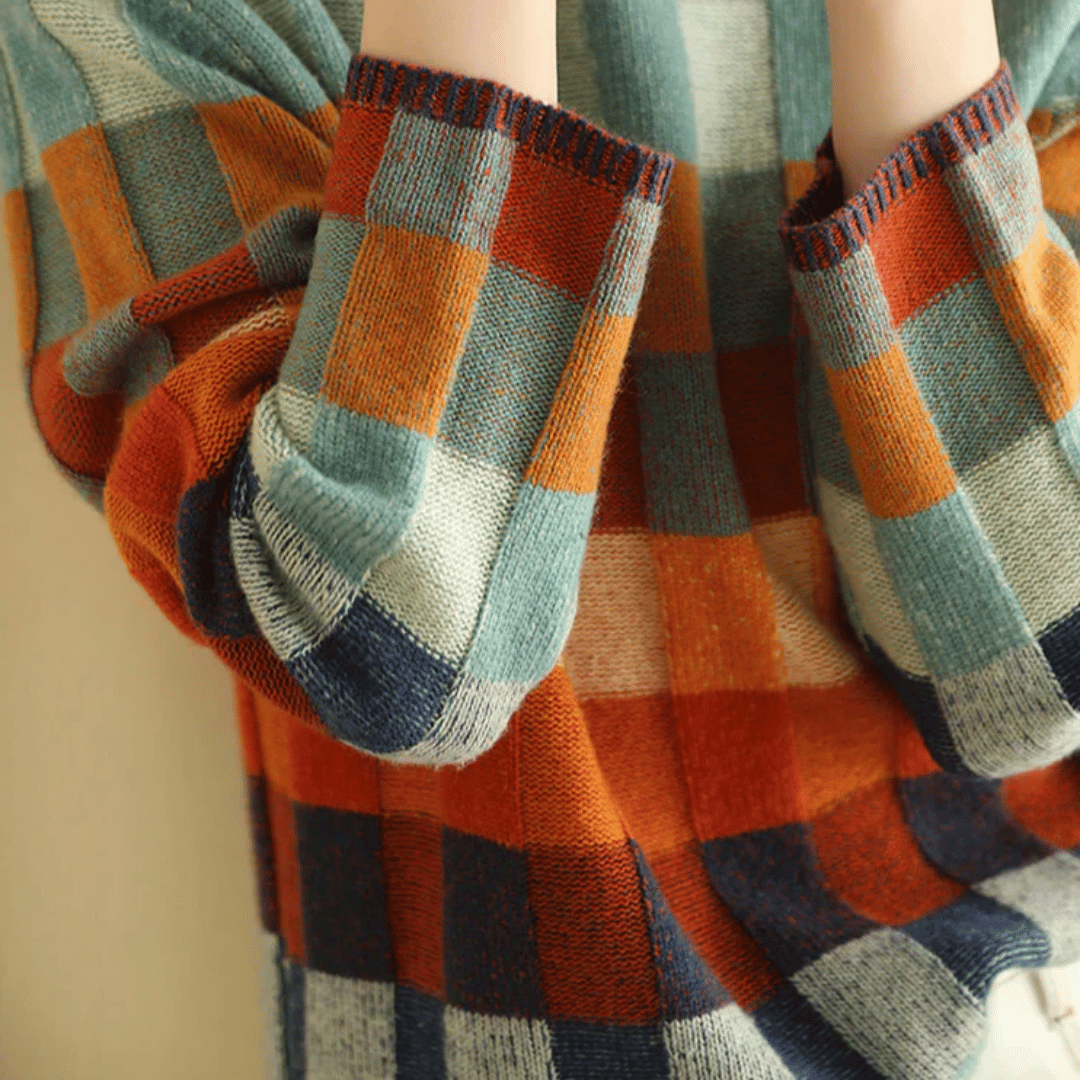 Artistic patchwork turtleneck knit jumper for women | Mirelle -5