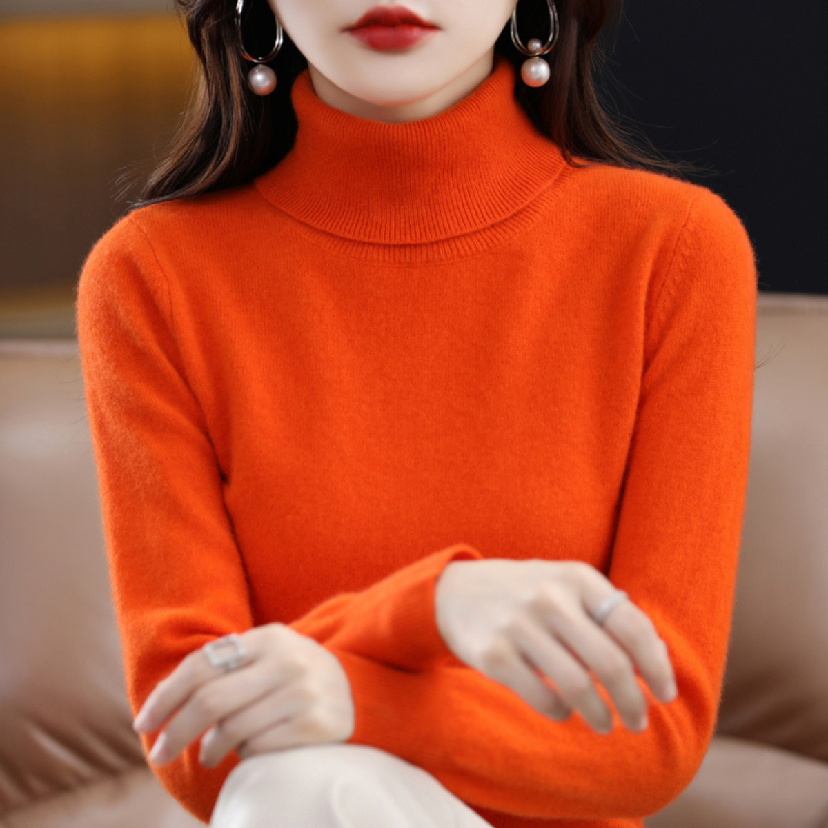 Elegant turtleneck knit sweater with soft feel for Women | Emmie Luxe