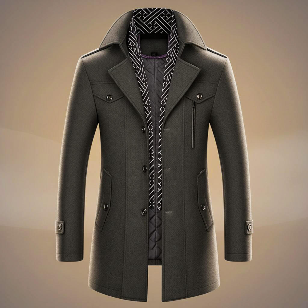 Tailored wool-blend coat with detachable scarf for men | Kensworth -5
