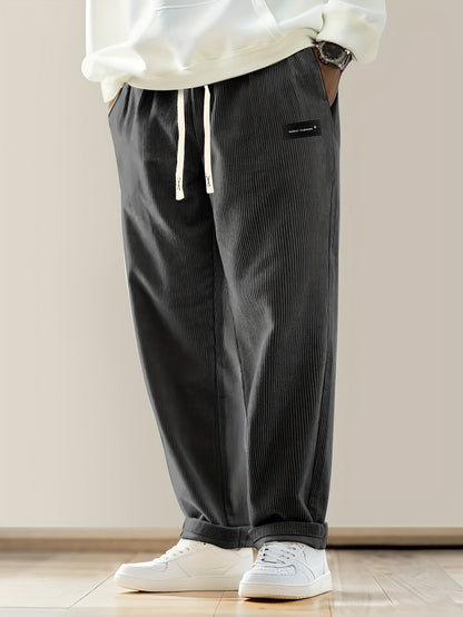 Relaxed corduroy drawstring casual trousers for men | Ellison -1