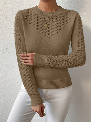 Celestra | Women's Pointelle Knit Round Neck Sweater