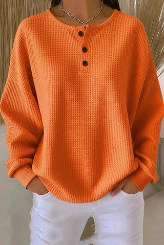 Waffle-knit casual everyday henley top for women | Livia -1