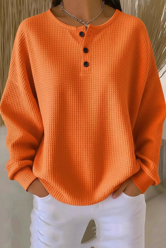 Waffle-knit casual everyday henley top for women | Livia -1