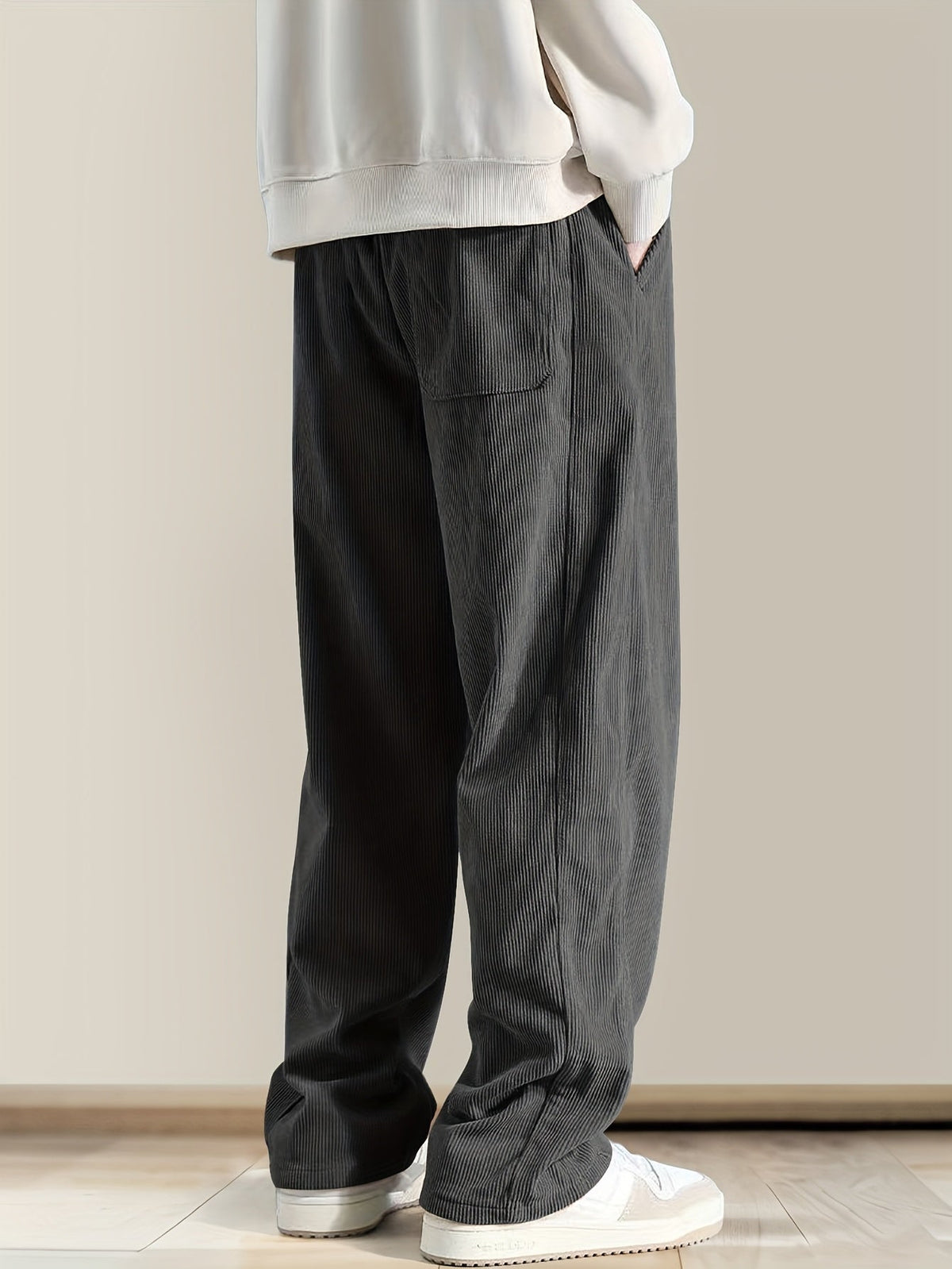 Relaxed corduroy drawstring casual trousers for men | Ellison -7