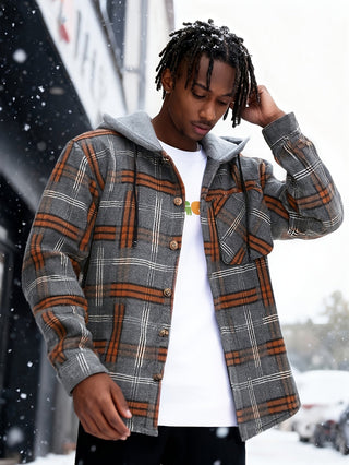 Norvane | Plaid Hooded Button Front Jacket with Pocket