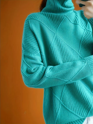 Mirelle | Women's Textured Turtleneck Diamond Knit Sweater