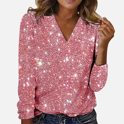 V-neck diamond print elegant blouse for women | Jade -5