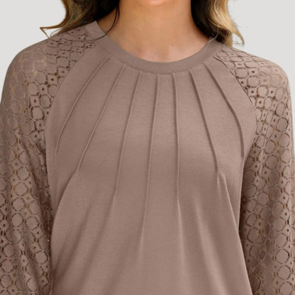 Long sleeve lace detail pleated blouse for women | Lacette -7