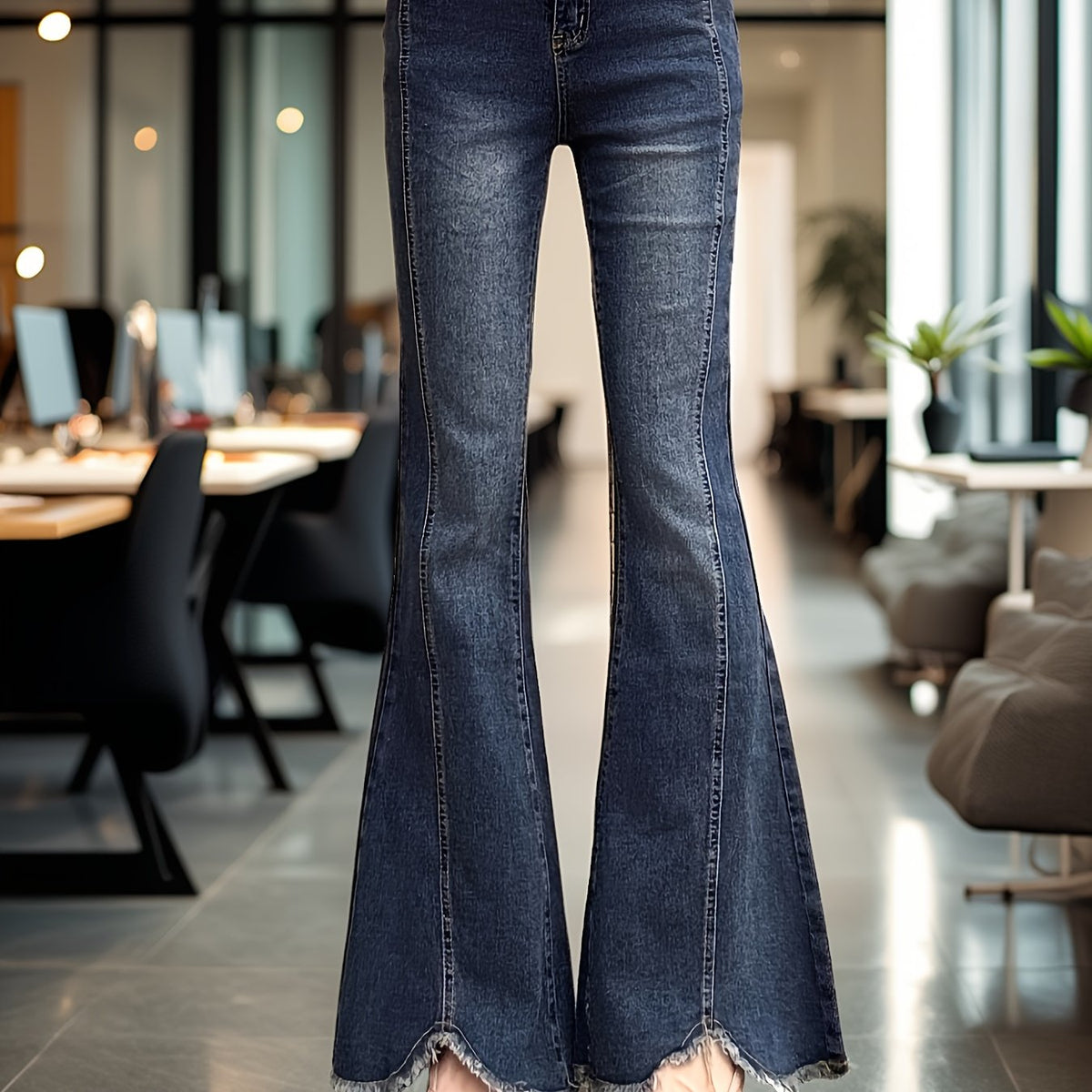 Rosalie | Women's Frayed Hem High Waisted Flare Jean