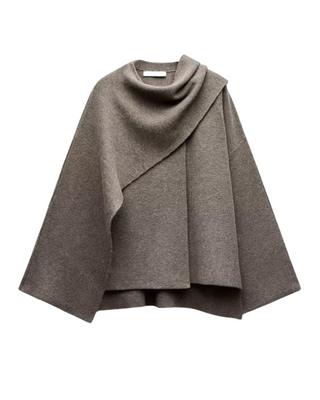 Asymmetrical elegant drape winter poncho for women | Emma -1