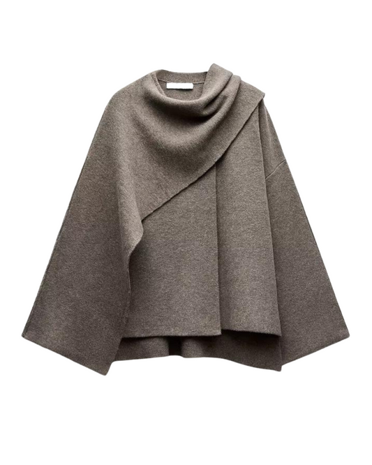 Asymmetrical elegant drape winter poncho for women | Emma -1