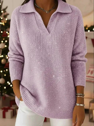Polo-neck glow knit sweater for women | Leonie -10