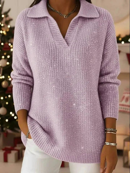 Polo-neck glow knit sweater for women | Leonie -10