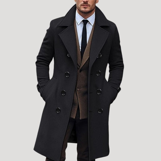 Wool blend double-breasted long winter overcoat for men | Longcoat -1