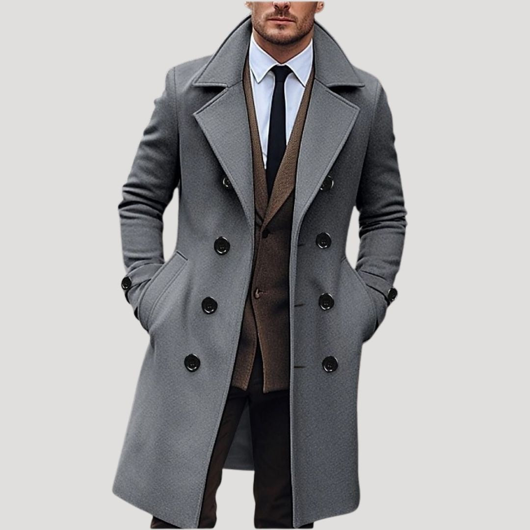 Wool blend double-breasted long winter overcoat for men | Longcoat -2