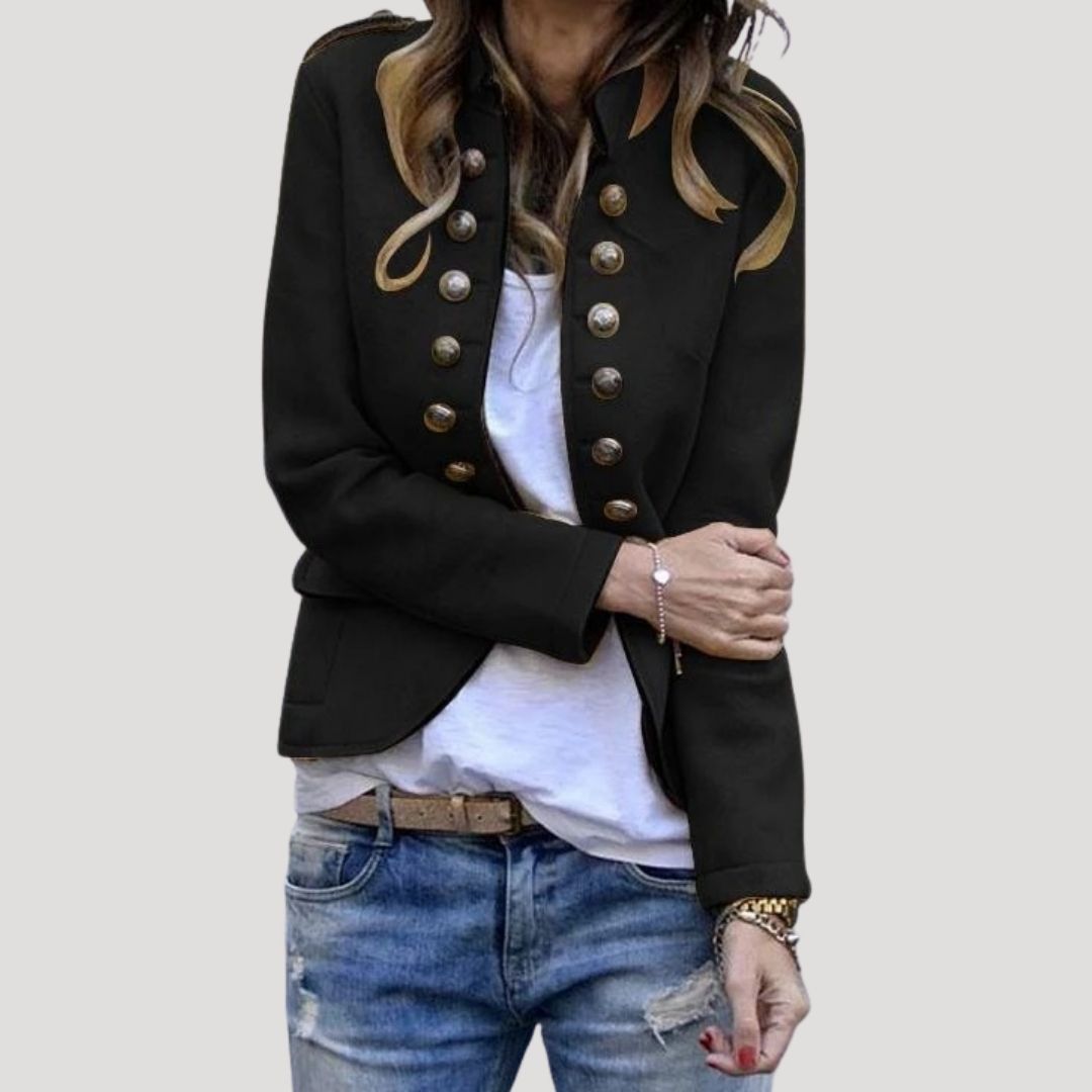 Military style wool blend tailored blazer for women | Sergente -2