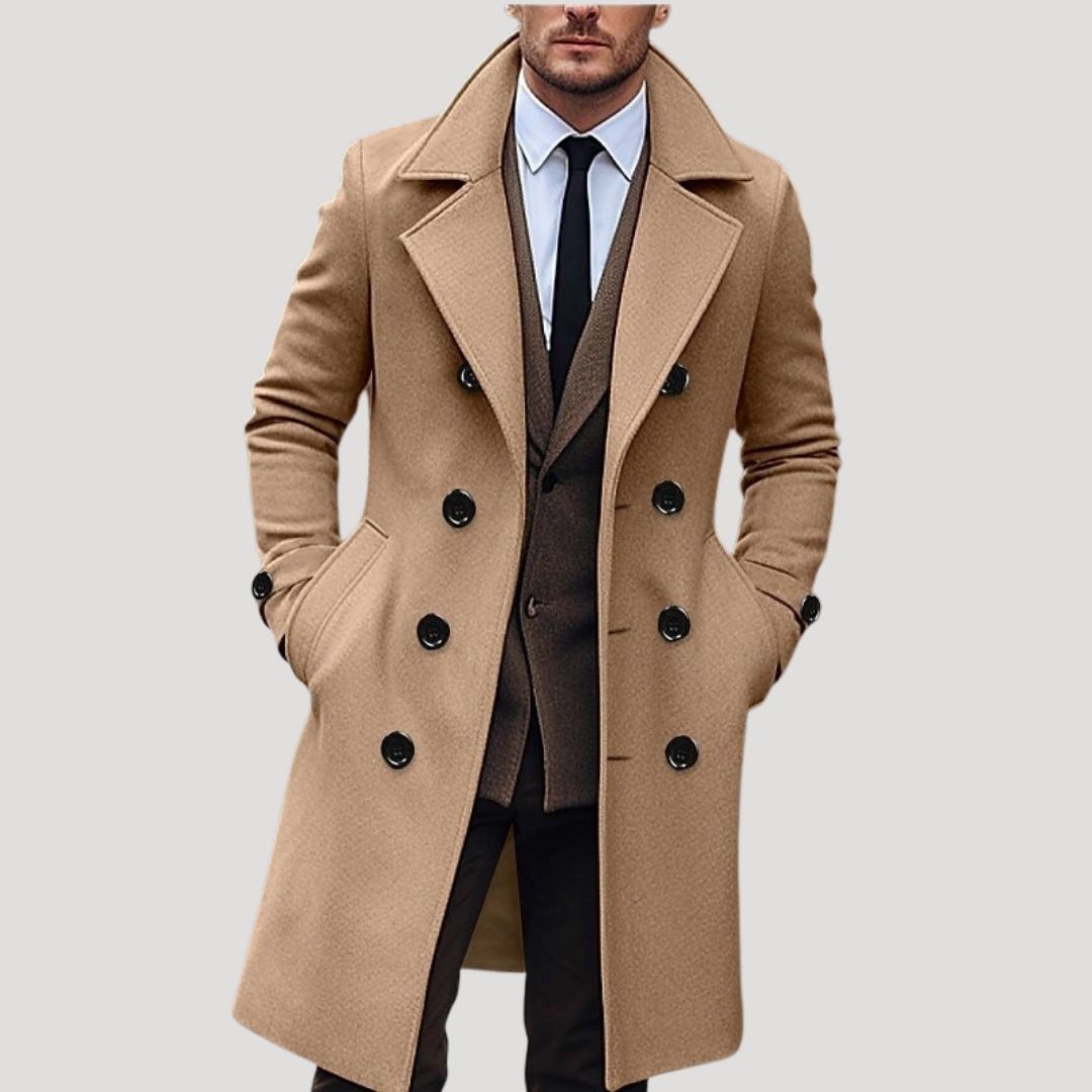 Wool blend double-breasted long winter overcoat for men | Longcoat -3