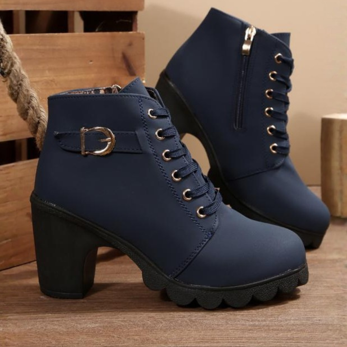Chic chunky lace-up ankle boots for women | Katni -4