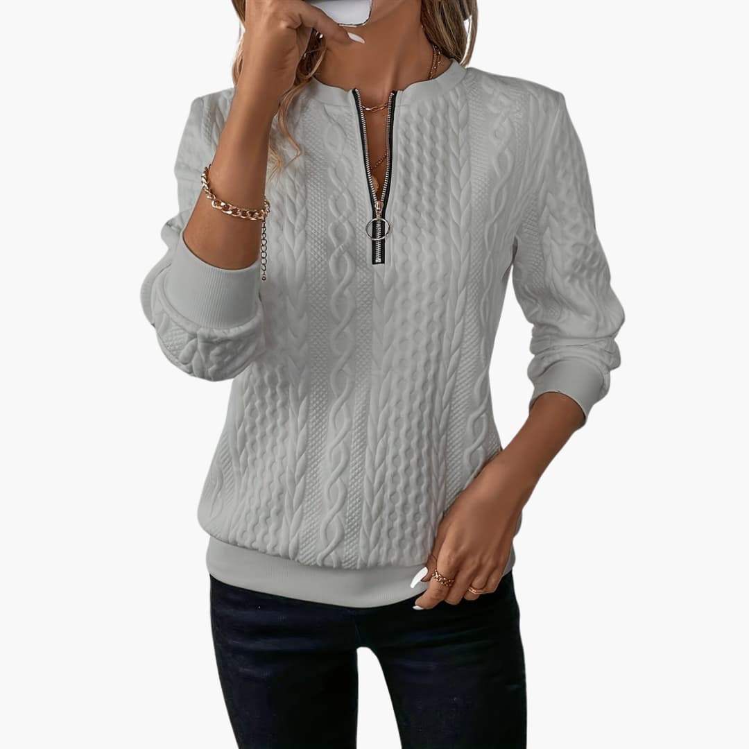 Cable-knit zip-neckline cosy pullover for women | Marvella -15