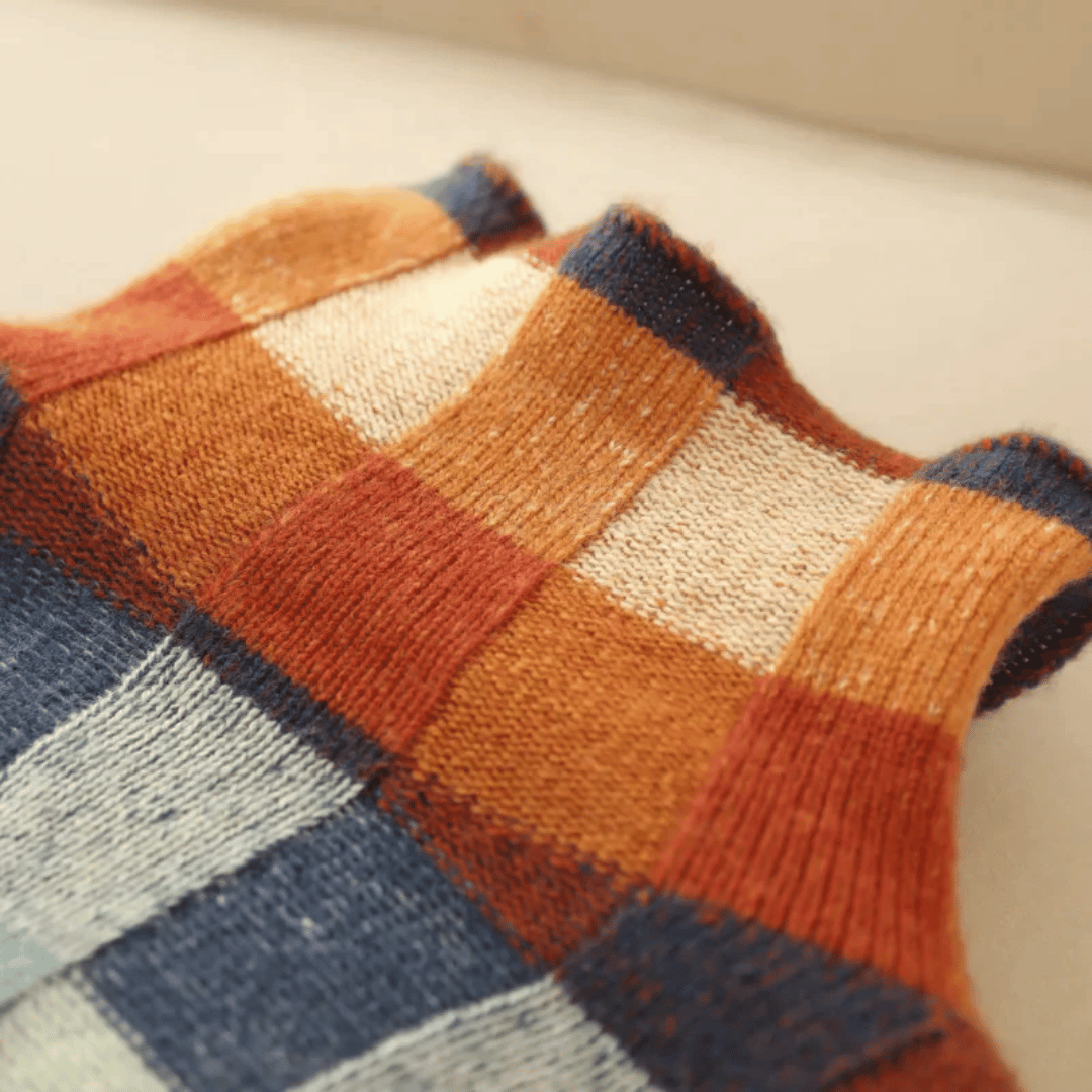 Artistic patchwork turtleneck knit jumper for women | Mirelle -6
