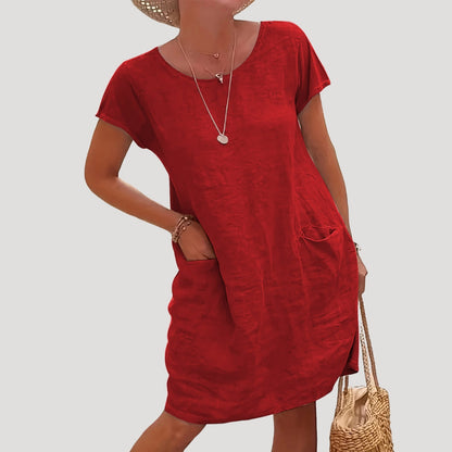 Casual linen short-sleeve midi dress for women | Linesse -3