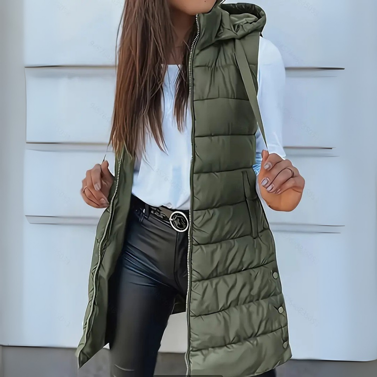 Sleeveless hooded longline puffer gilet for women | Rain -4
