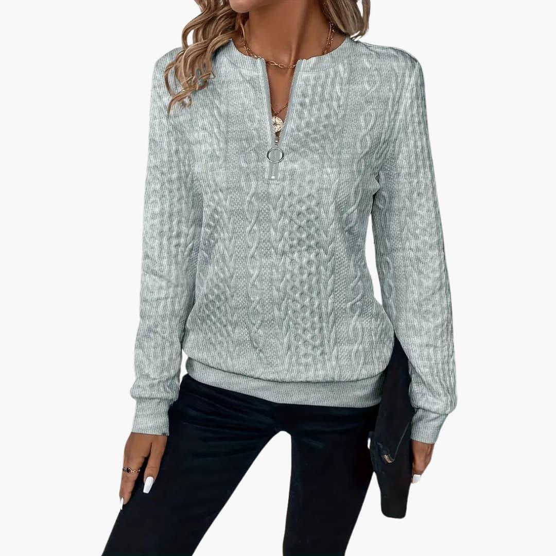 Cable-knit zip-neckline cosy pullover for women | Marvella -5