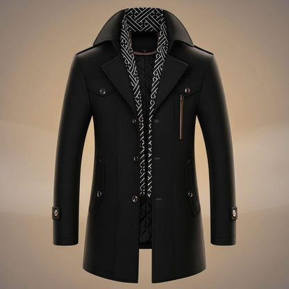 Tailored wool-blend coat with detachable scarf for men | Kensworth -6