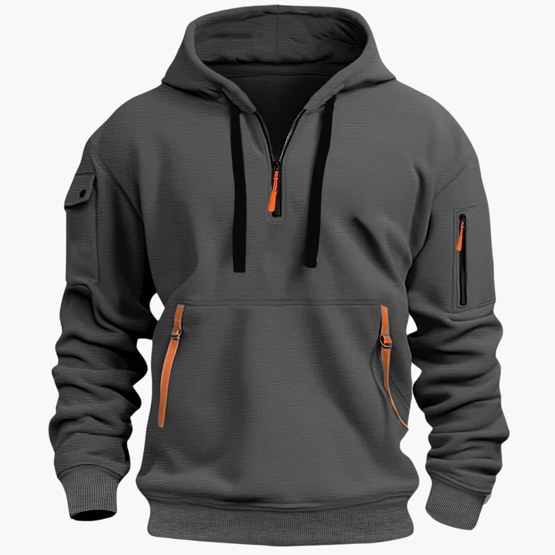 Half-zip hooded pullover with zip pockets for men | Norven -8