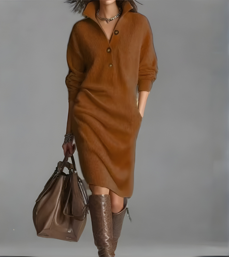 Marisande | Women's High Collar Button Knit Dress
