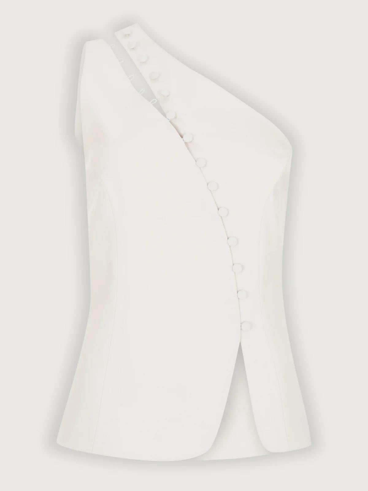 One-shoulder button-detail knit top for women | Dione -8