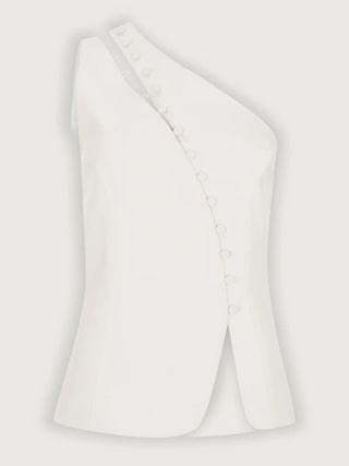 One-shoulder button-detail knit top for women | Dione -8