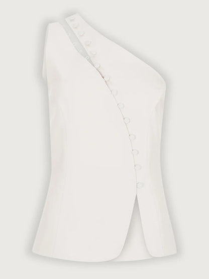 One-shoulder button-detail knit top for women | Dione -8