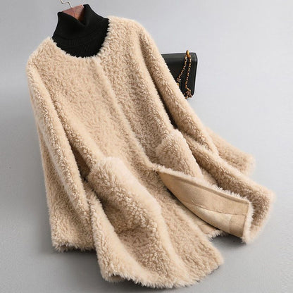 Draped shearling-style coat with fluid silhouette for women | Olivia -1