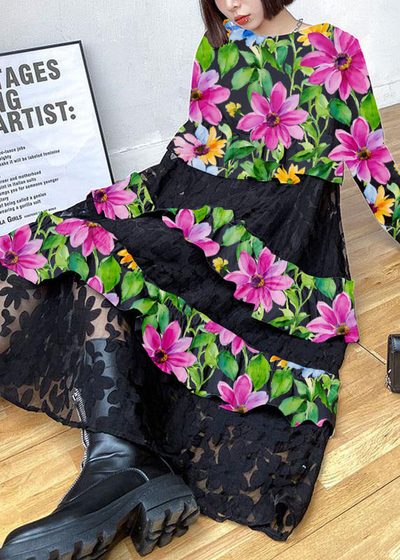 Bohemian Black Ruffle Panel Autumn Dress For Women | Seraphine