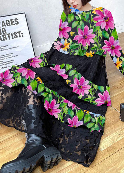 Bohemian Black Ruffle Panel Autumn Dress For Women | Seraphine