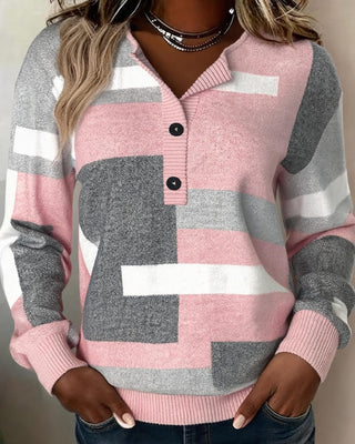 Sylven | Women's Checkered Button Front Long Sleeve Sweater