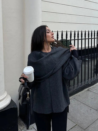 Asymmetrical elegant drape winter poncho for women | Emma -4