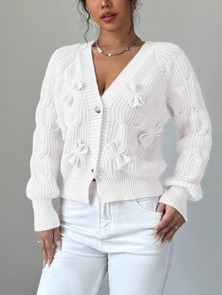 Elowen | Women's Bow Detail V Neck Knit Cardigan