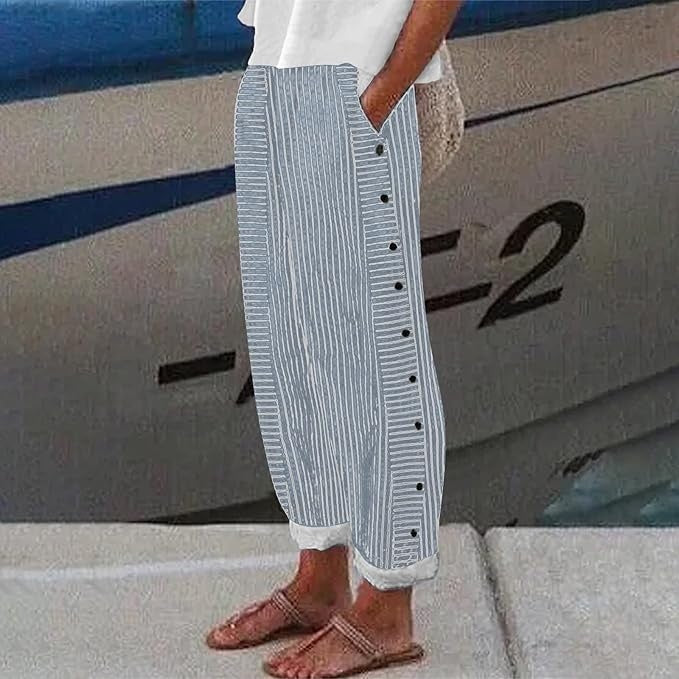 Striped button-accent tailored trousers for women | Grace -2