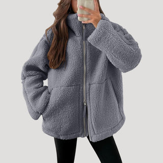 Fluffy teddy fleece zip-up winter jacket for women | Teddra -7