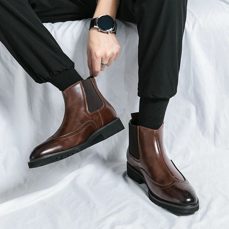 Genuine leather brogue-detail Chelsea boots for men | Alden -8